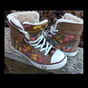 UGG Brown Lace Up Boots with Colorful Design